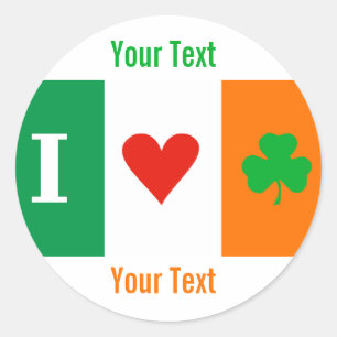 I Love Heart Shamrocks Ireland Name tag Sticker