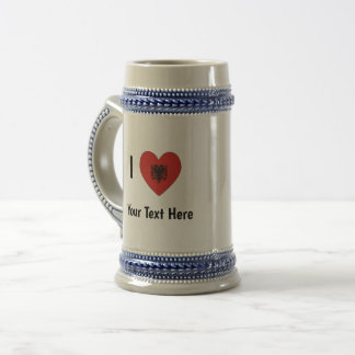 I LOVE (Heart Shaped Albanian Flag) Personalized  Beer Stein