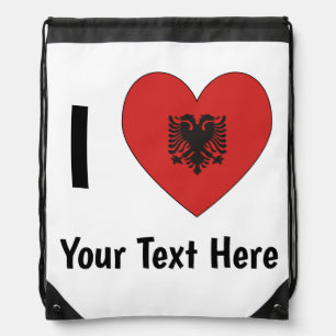 I LOVE (Heart Shaped Albanian Flag) Personalized  Drawstring Bag