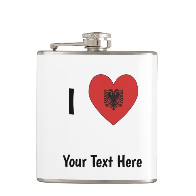 I LOVE (Heart Shaped Albanian Flag) Personalized  Flask (Front)