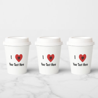 I LOVE (Heart Shaped Albanian Flag) Personalized Paper Cups
