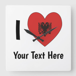 I LOVE (Heart Shaped Albanian Flag) Personalized Square Wall Clock