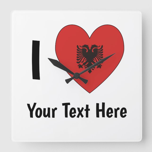 I LOVE (Heart Shaped Albanian Flag) Personalized  Square Wall Clock (Front)