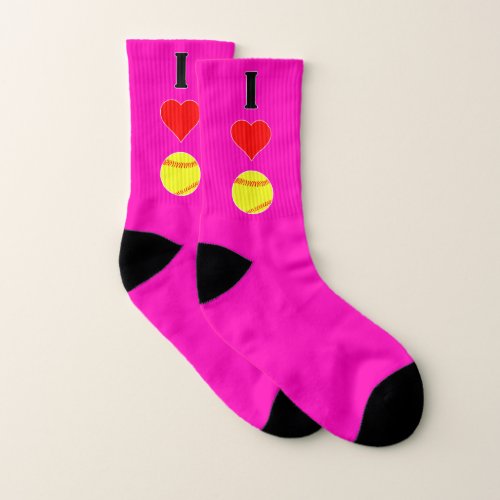 I Love Heart Softball Fastpitch Player Any Color Socks
