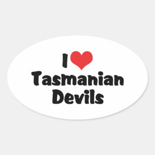 I Love Heart Tasmanian Devils Oval Sticker