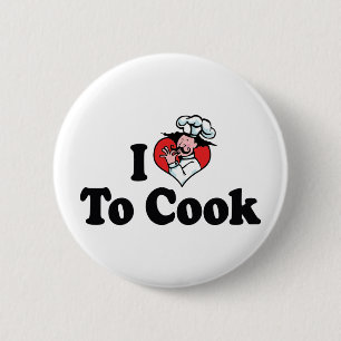 I Love Heart To Cook - Chef Baker Cooking Lover Pinback Button