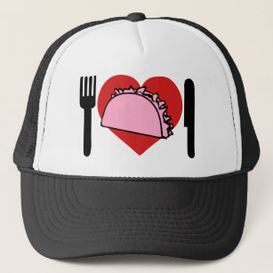 I Love Heart To Eat Pink Tacos Knife Fork Trucker Hat