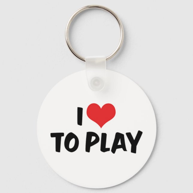 I Love Heart To Play - Sports Basketball Football Keychain (Front)