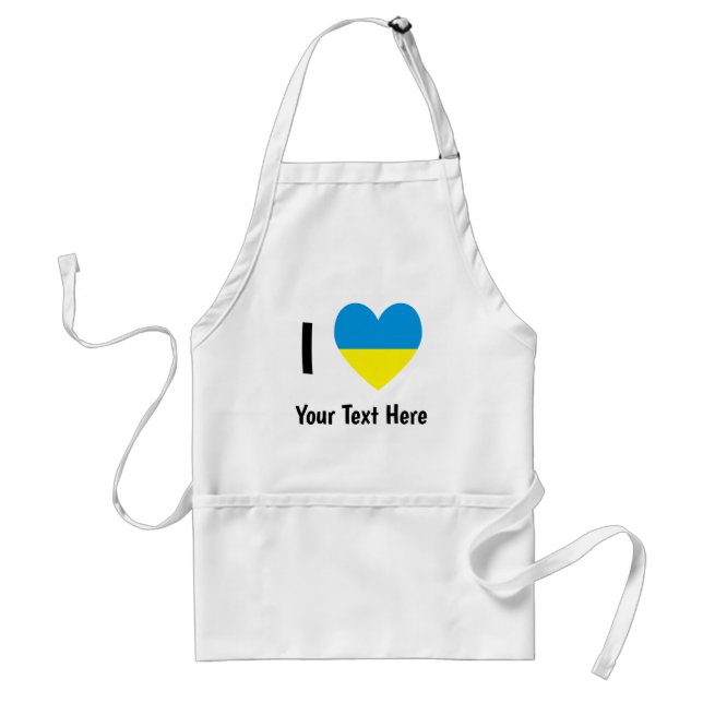 I Love (Heart Ukrainian Flag) Personalized Text Adult Apron (Front)