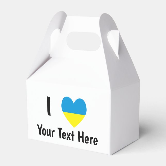 I Love (Heart Ukrainian Flag) Personalized Text Favor Boxes (Front Side)