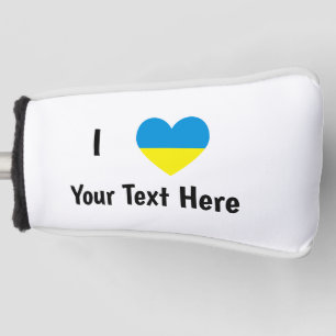 I Love (Heart Ukrainian Flag) Personalized Text Golf Head Cover