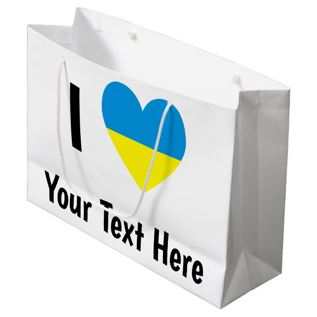 I Love (Heart Ukrainian Flag) Personalized Text Large Gift Bag (Front Angled)