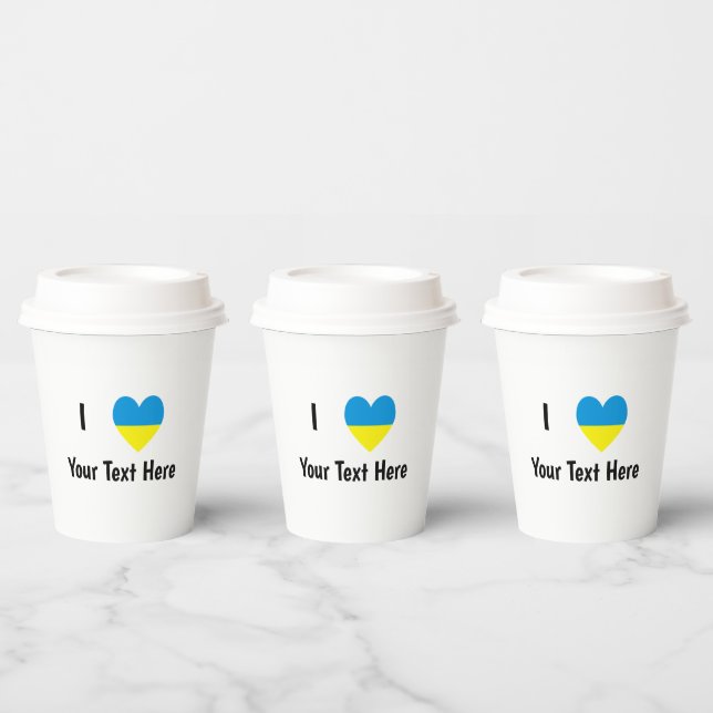 I Love (Heart Ukrainian Flag) Personalized Text Paper Cups (Multi)