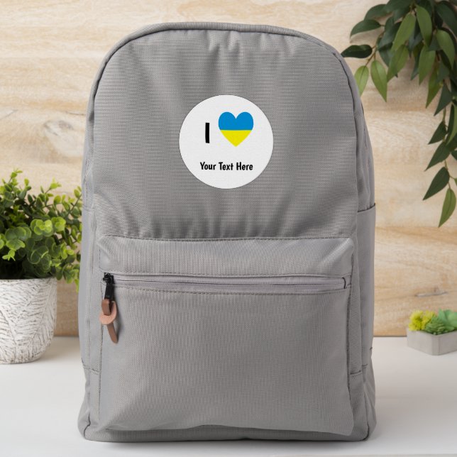 I Love (Heart Ukrainian Flag) Personalized Text Patch (On Backpack)