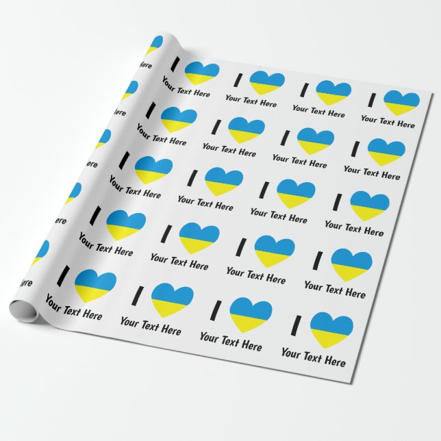 I Love (Heart Ukrainian Flag) Personalized Text Wrapping Paper (Unrolled)