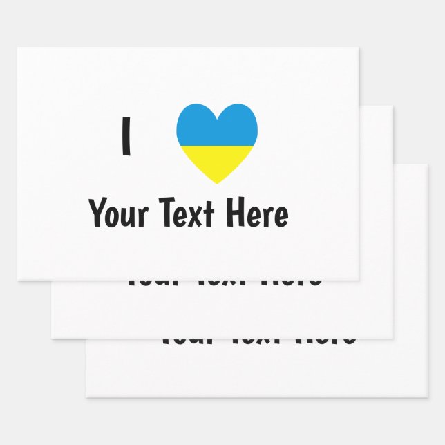 I Love (Heart Ukrainian Flag) Personalized Text Wrapping Paper Sheets (Set)