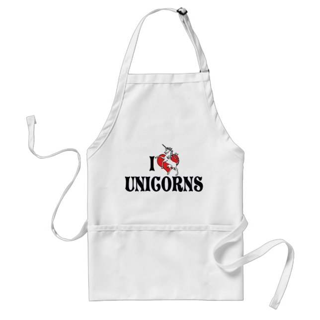 I Love Heart Unicorns Adult Apron (Front)