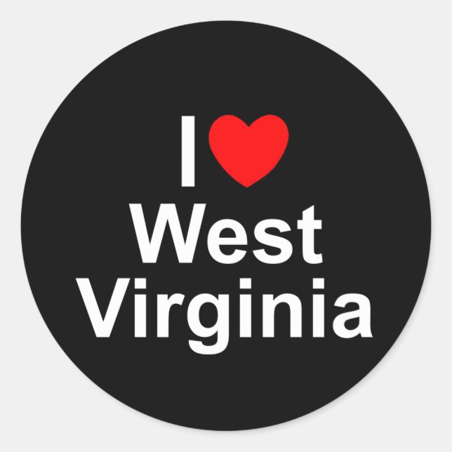 I Love (Heart) West Virginia Classic Round Sticker (Front)