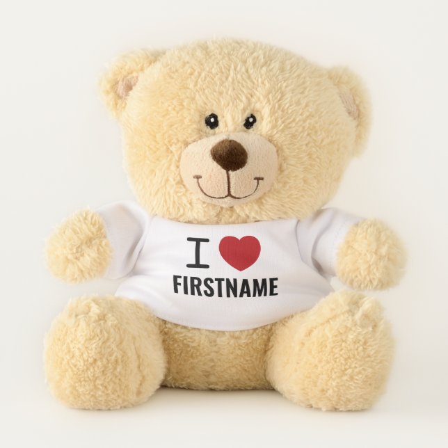 I Love (heart) with custom name classic Teddy Bear (Front)