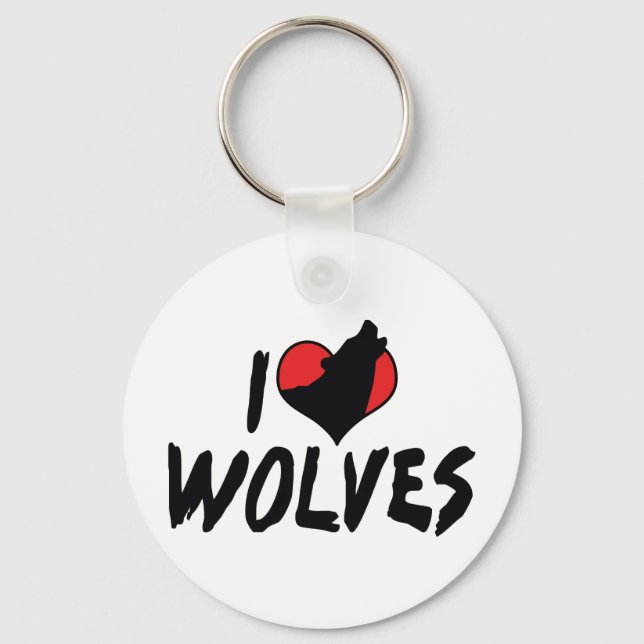I Love Heart Wolves - Wolf Lover Keychain (Front)