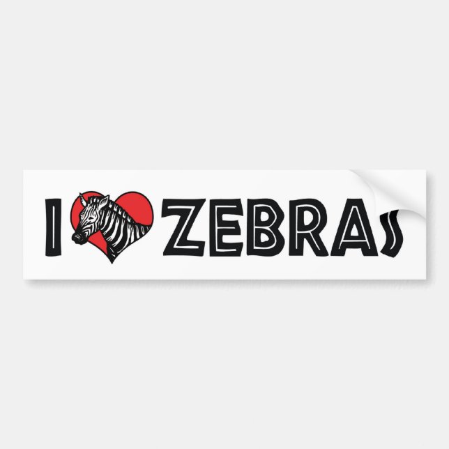 I Love Heart Zebras - Zebra Lover Bumper Sticker (Front)