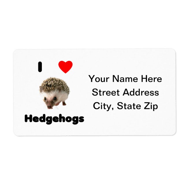 I love hedgehogs label (Front)