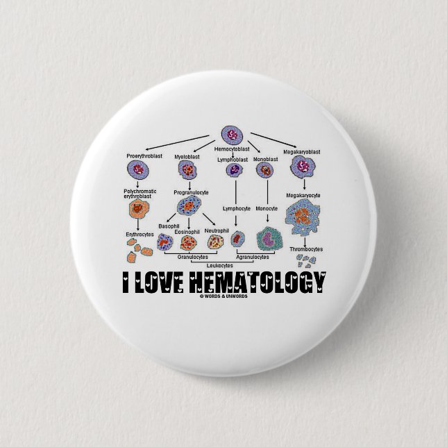 I Love Hematology (Blood Cell Lineage) Button (Front)