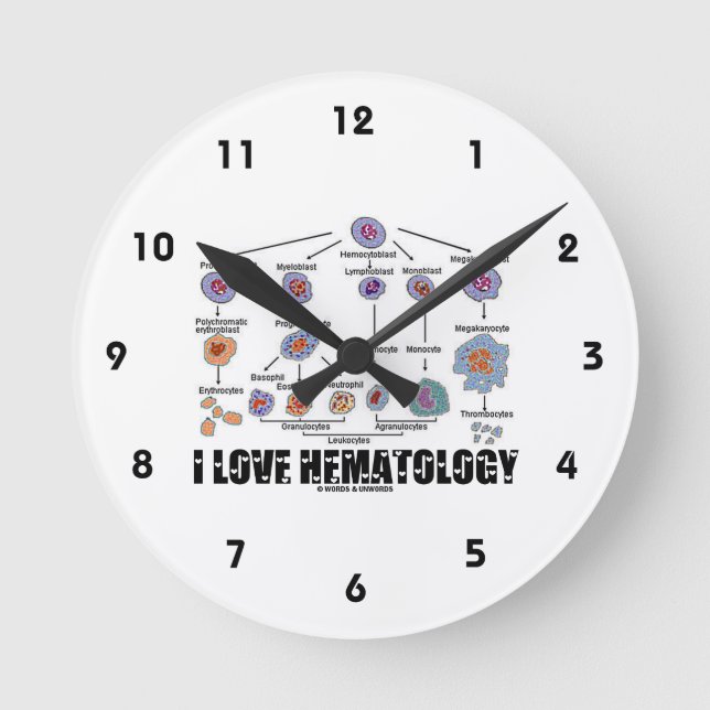 I Love Hematology (Blood Cell Lineage) Round Clock (Front)