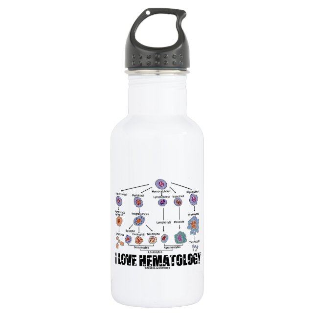I Love Hematology (Blood Cell Lineage) Water Bottle (Front)