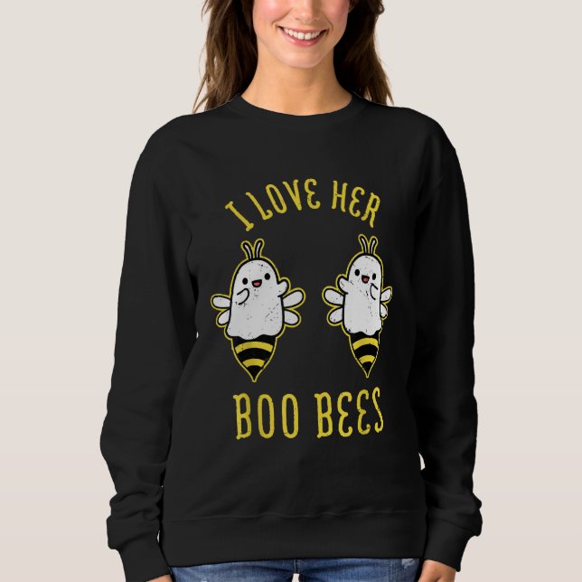 I Love Her Boo Bees Couples Funny Halloween Sweatshirt (Front)