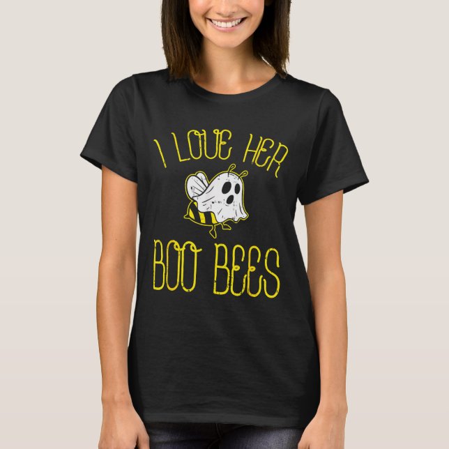 I Love Her Boo Bees Couples Halloween Adult Costum T-Shirt (Front)
