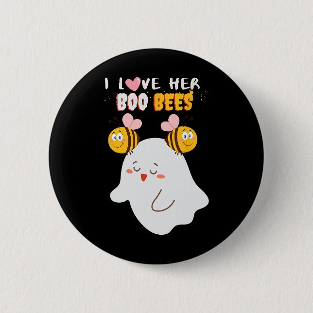 I Love Her Boo Bees Funny Halloween Couple Husnd B Button (Front)