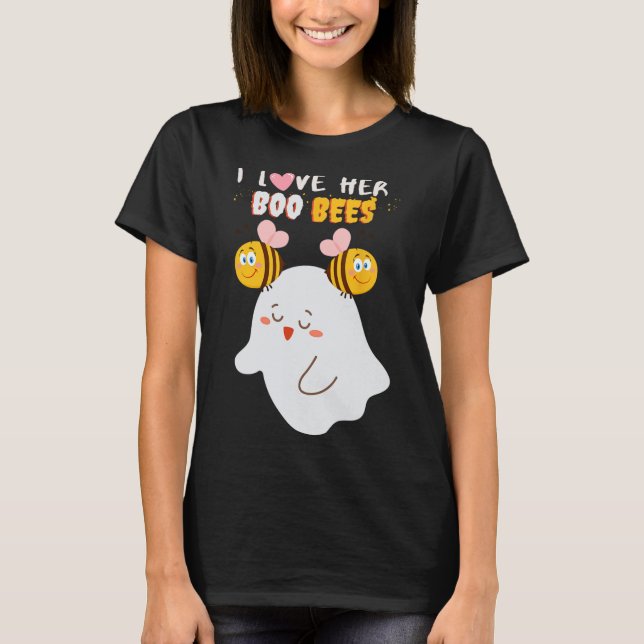 I Love Her Boo Bees Funny Halloween Couple Husnd B T-Shirt (Front)