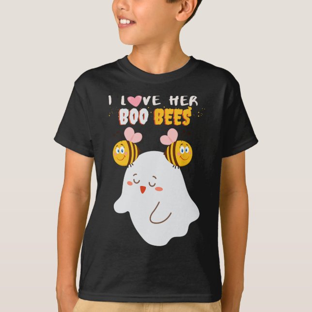 I Love Her Boo Bees Funny Halloween Couple Husnd B T-Shirt (Front)