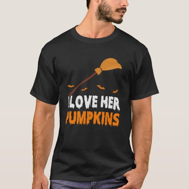 I Love Her I Love His Broomstick Pumpkins Hallowee T-Shirt (Front)