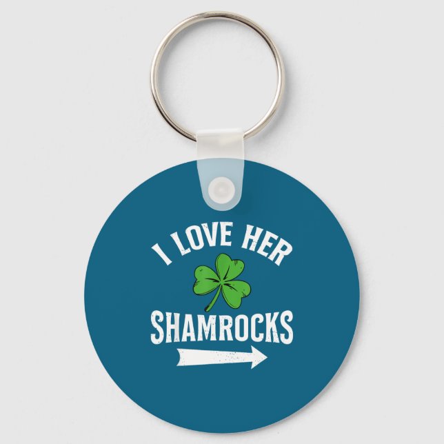 I Love Her Shamrocks St. Patrick's Day Couple Outf Keychain (Front)