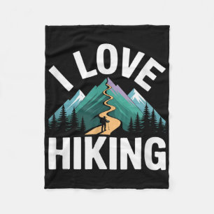I Love Hiking Mountain Adventure Design  Fleece Blanket