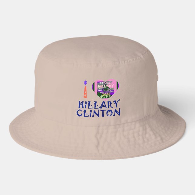 I Love Hillary Clinton for USA President Heart art Bucket Hat (Front)