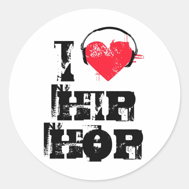 I love hip hop classic round sticker (Front)