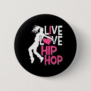 I Love Hip Hop Dance - Pink Heart And Hip Hop Danc Button