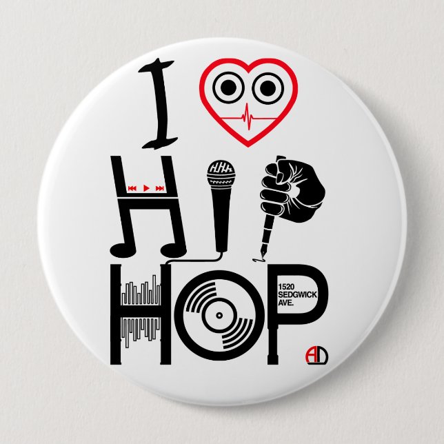 I Love Hip-Hop - Music Design, Badge Pinback Button (Front)