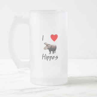 I Love Hippos (2) Frosted Glass Beer Mug