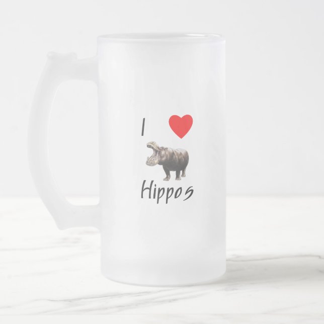 I Love Hippos (2) Frosted Glass Beer Mug (Left)