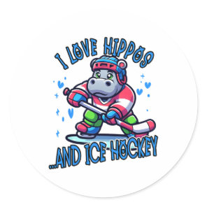 I Love Hippos And Ice Hockey Funny Ice Hockey Play Classic Round Sticker