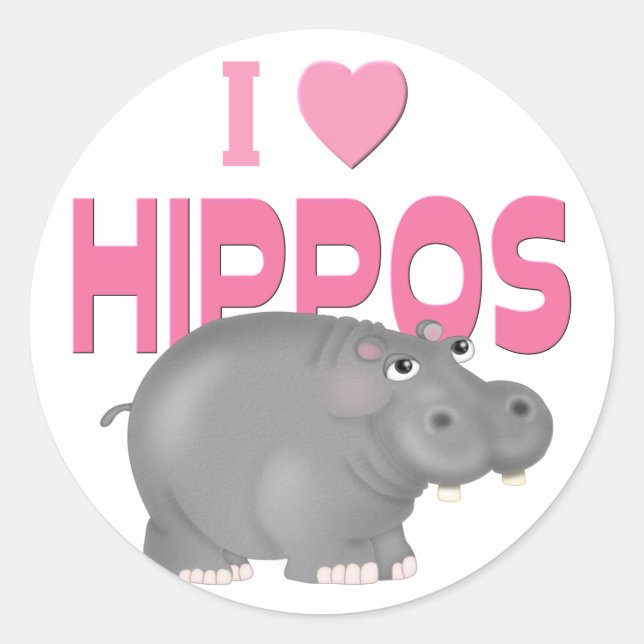 I Love Hippos Classic Round Sticker (Front)