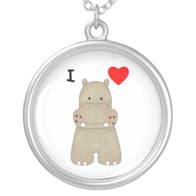 I Love Hippos Silver Plated Necklace (Front)