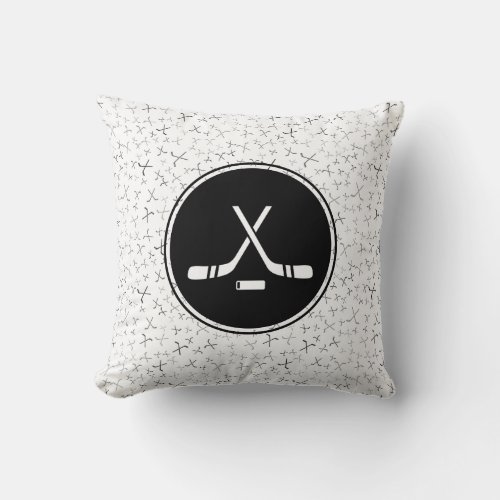 I Love Hockey Black  White Stylish Trendy Sport Throw Pillow