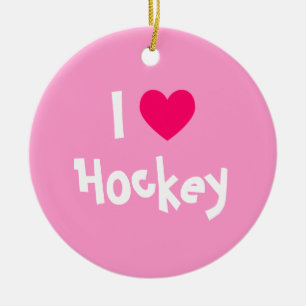 I Love Hockey Ceramic Ornament