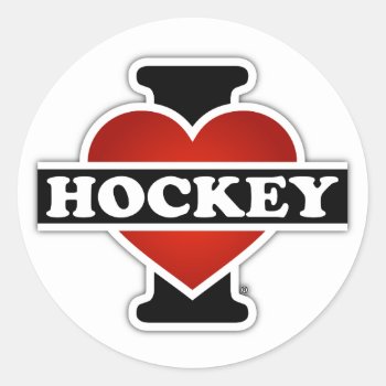 I Love Hockey Classic Round Sticker by TheArtOfPamela at Zazzle