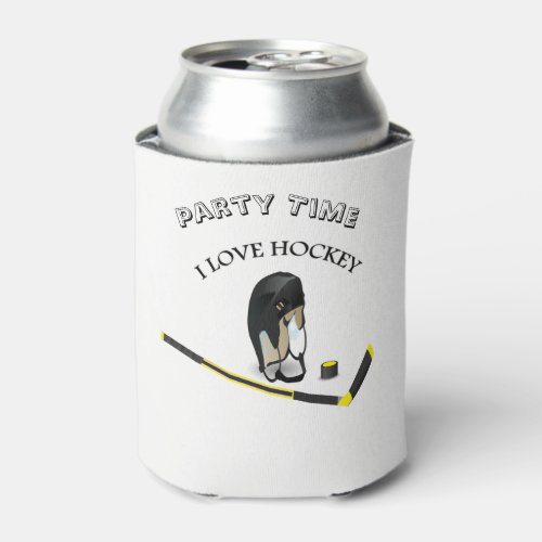 I Love hockey custom design with stick and helmet Can Cooler